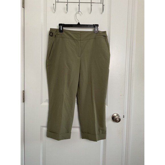 Larry Levine Stretch Capri Pants Olive Green Buckle Detail Size 14 - Picture 1 of 4